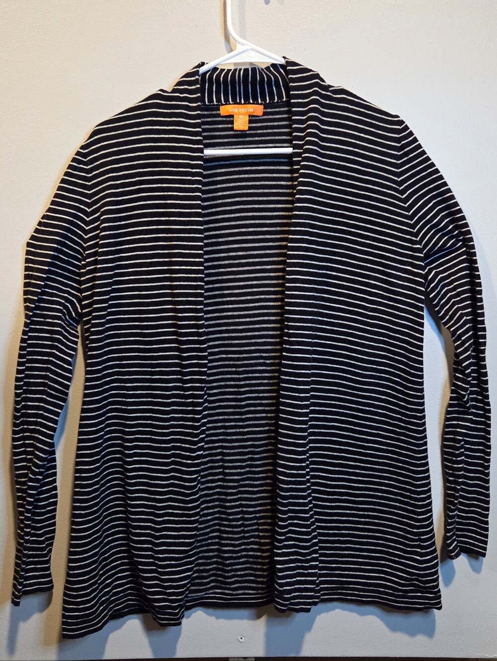 Black & White Striped Long-Sleeve Cardigan Cotton